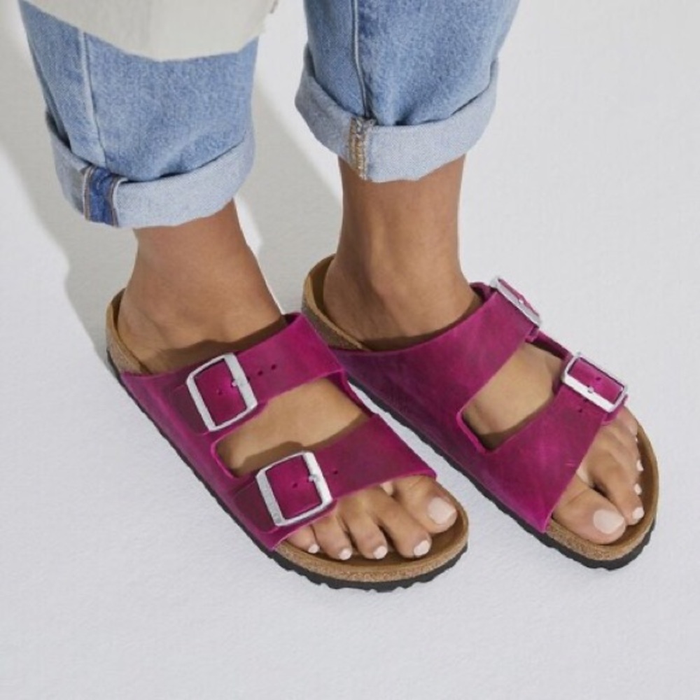 Birkenstock Women's Arizona Festival Fuchsia Oiled Leather Sandals - Size 9